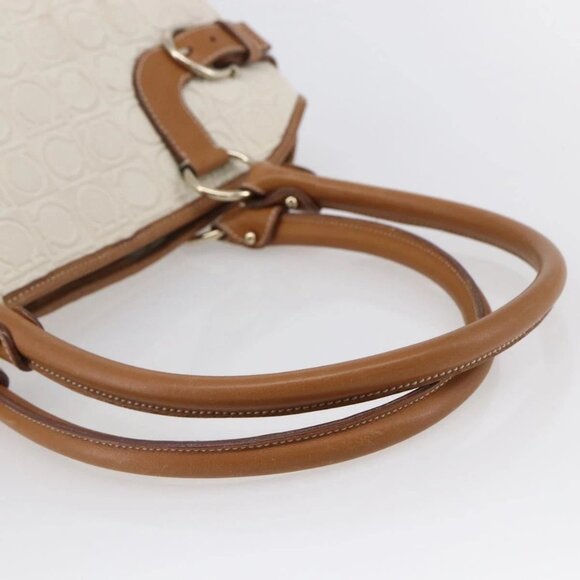 Salvatore Ferragamo Gancini Hand Bag Leather Ivory Gold Auth 147963 - Picture 7 of 16